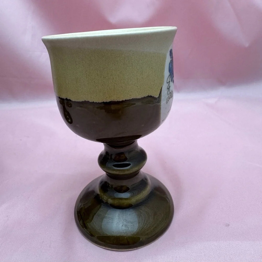 VTG Otagiri Blue Grapevine Goblet Set Stoneware MCM Wine Barware Japan